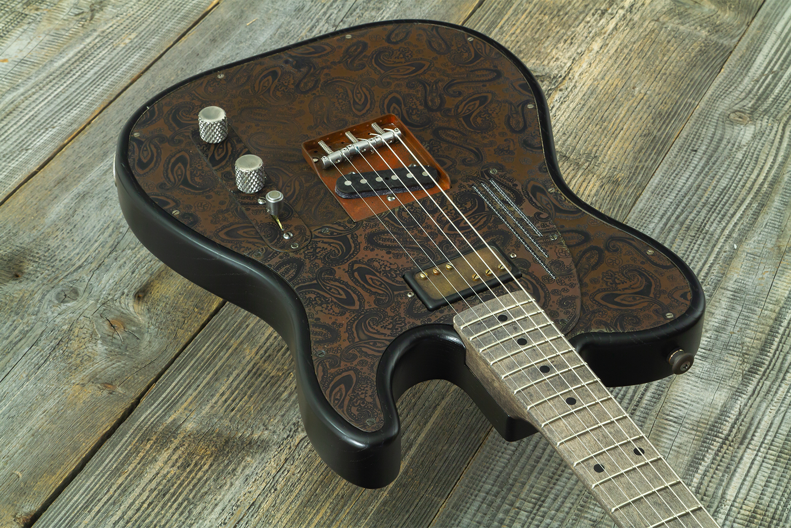 James Trussart Steeltopcaster Sh Ht Mn #26036 - Rust & Black Paisley Engraved - Guitare Électrique Forme Tel - Variation 2