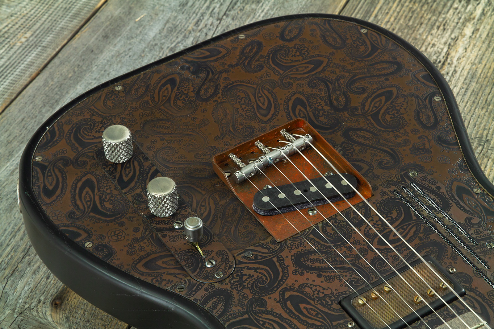 James Trussart Steeltopcaster Sh Ht Mn #26036 - Rust & Black Paisley Engraved - Guitare Électrique Forme Tel - Variation 5