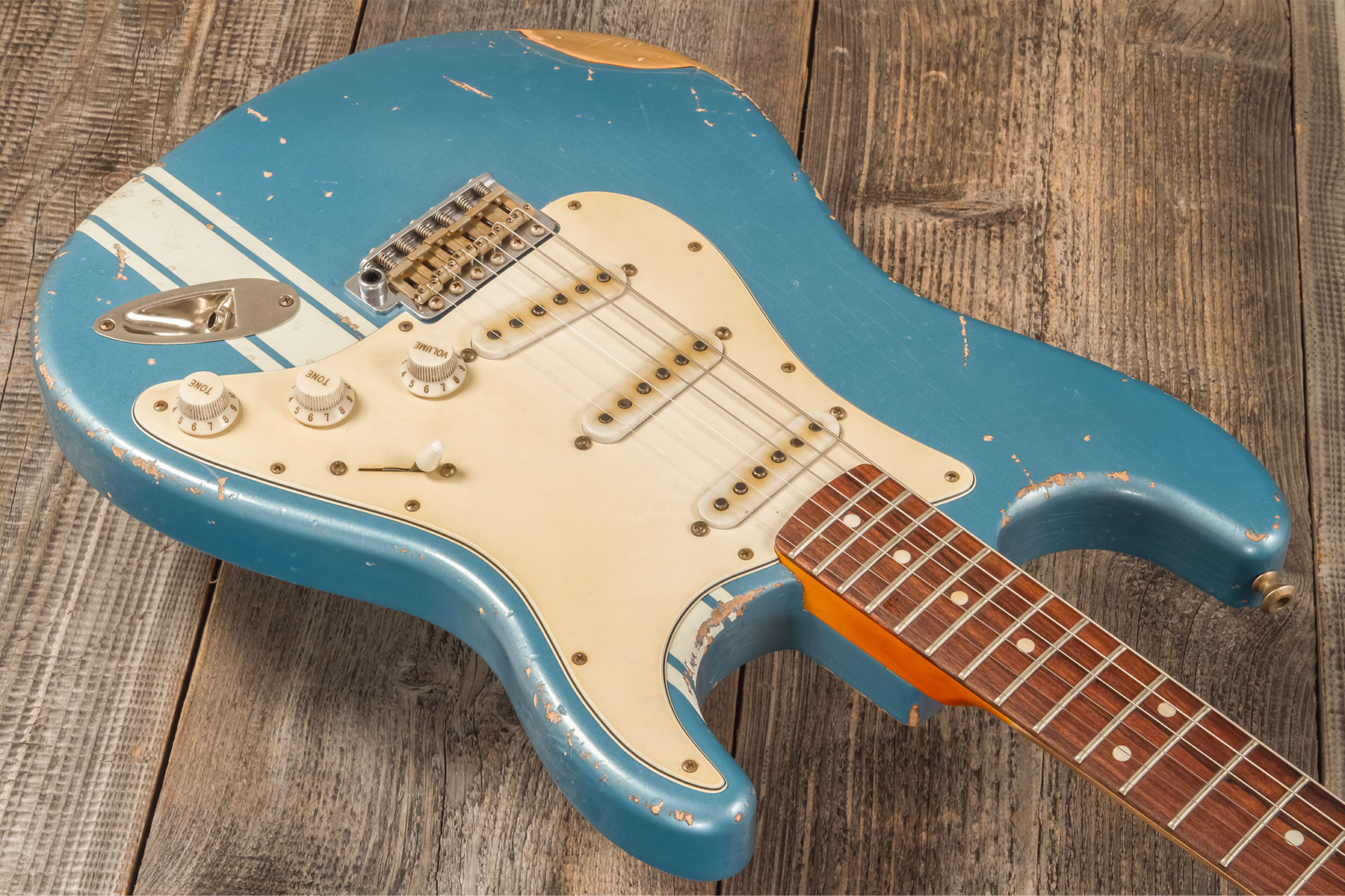 John Cruz Crossville St 3s Trem Rw #jc00870522 - Battle Axe Gulfstream Blue Metallic - Guitare Électrique Forme Str - Variation 2