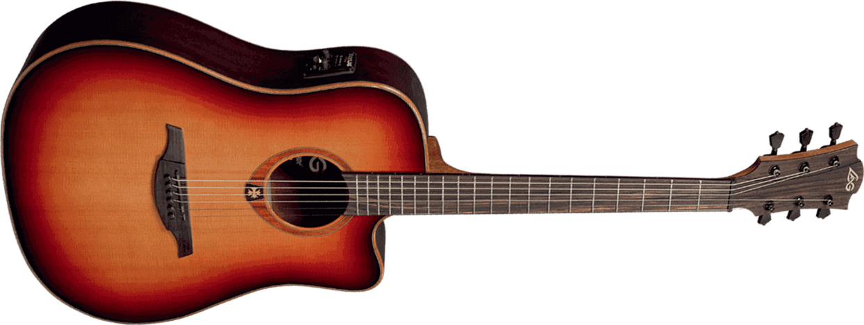 Lag T100dce Tramontane Dreadnought Cw Cedre Sapele - Brown Sunburst - Guitare Electro Acoustique - Main picture