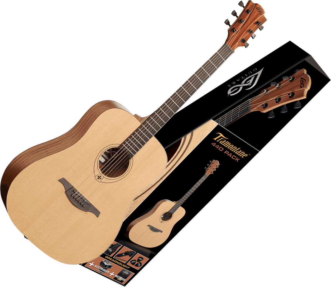 Lag T44d-pack Tramontane Dreadnought Epicea Acajou - Naturel Satin - Pack Guitare Acoustique - Main picture