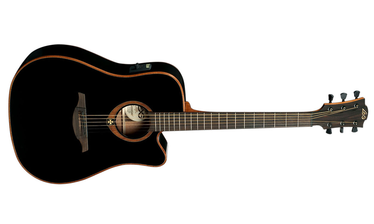 Lag T100dce Tramontane Dreadnought Cw Cedre Acajou Rw - Black Gloss - Guitare Acoustique - Variation 1