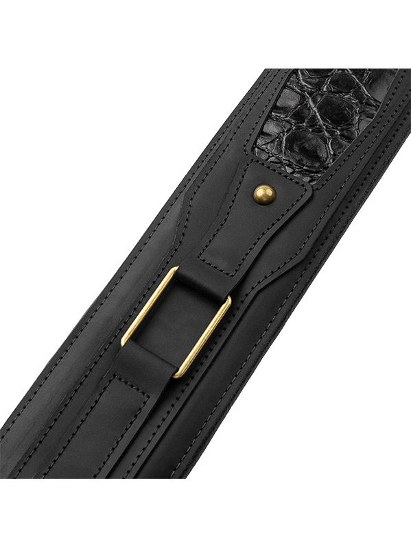 Levy's Apex - Cuir Crazy Horse RembourrÉ, Motif Croco, 7,6 Cm - Black - Sangle Courroie - Variation 2