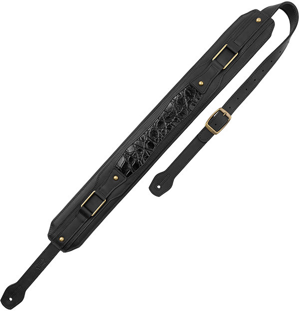 Levy's Apex - Cuir Crazy Horse RembourrÉ, Motif Croco, 7,6 Cm - Black - Sangle Courroie - Main picture