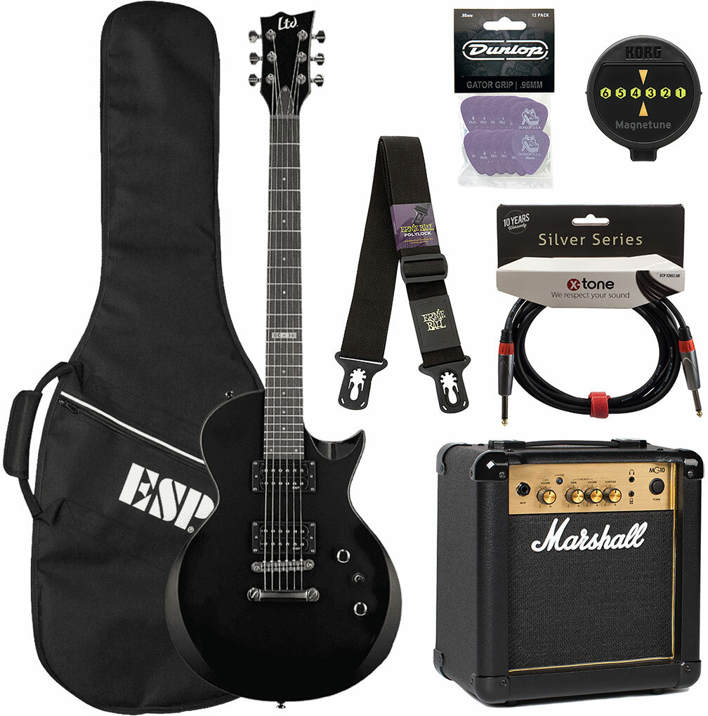Ltd Ec-10 Kit Pack +marshall Mg10g +magnetune +x2002-3m +polylock Black - Black - Pack Guitare Électrique - Main picture