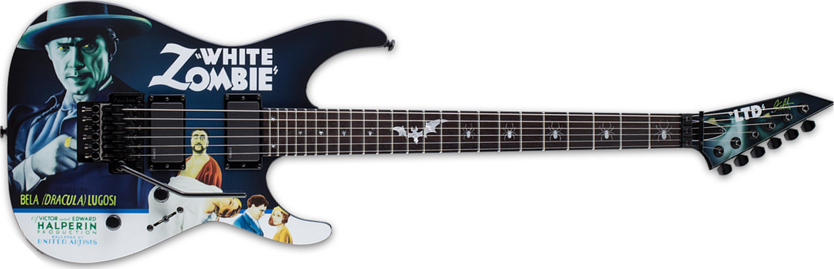 Ltd Kirk Hammett Kh Wz - Black With White Zombie Graphic - Guitare Électrique Forme Str - Main picture