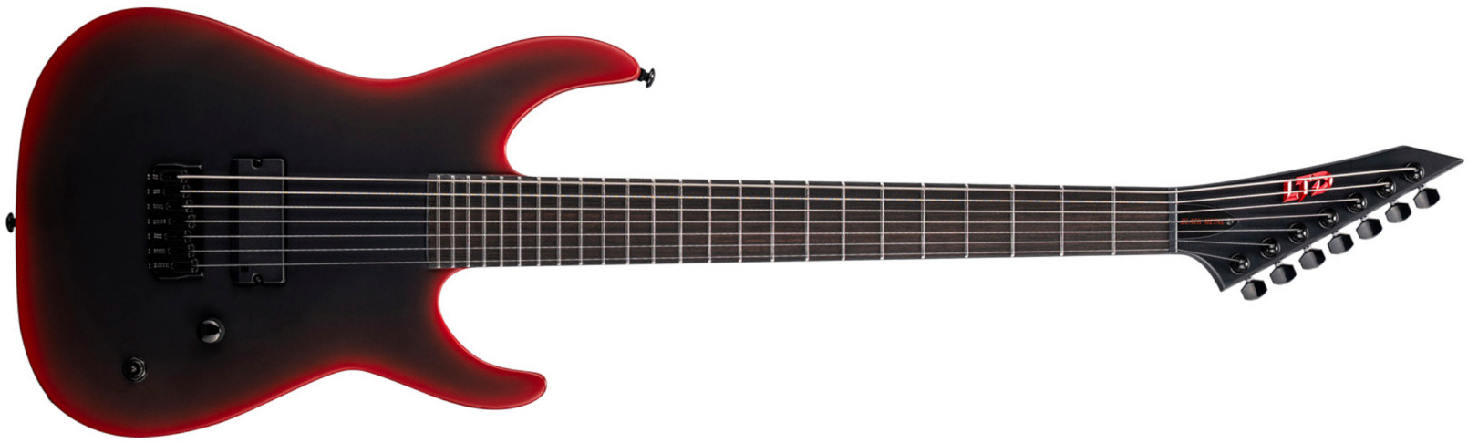Ltd M-7 Baritone Black Metal Series 7-cordes Ht 1h Eb - Black Red Burst Satin - Guitare Électrique Forme Str - Main picture
