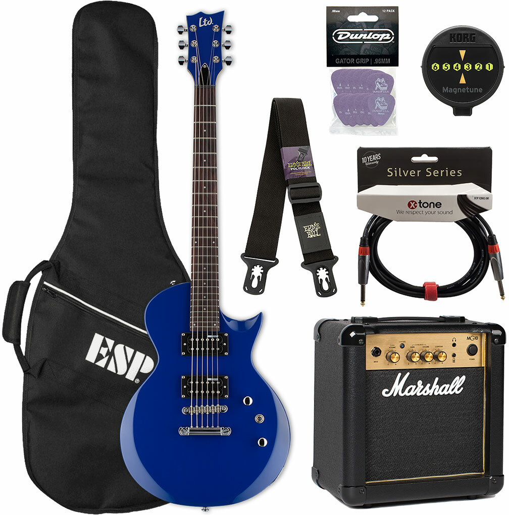 Ltd [pack] Ec-10 Kit Pack +marshall Mg10g +magnetune +x2002-3m +polylock Black - Blue - Pack Guitare Électrique - Main picture