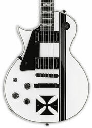 Guitare électrique gaucher Ltd James Hetfield Iron Cross LH - Snow white w/ black stripes