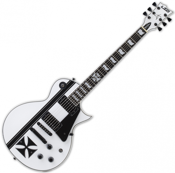 Ltd James Hetfield Iron Cross snow white w black stripes Single cut electric guitar