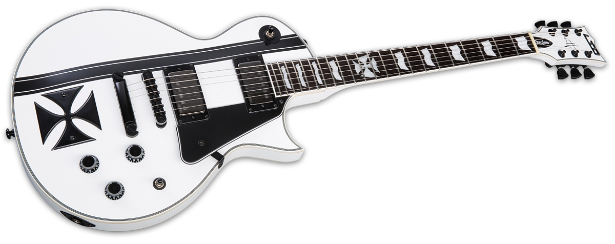 Ltd James Hetfield Iron Cross - Snow White W/ Black Stripes - Guitare Électrique Single Cut - Variation 2