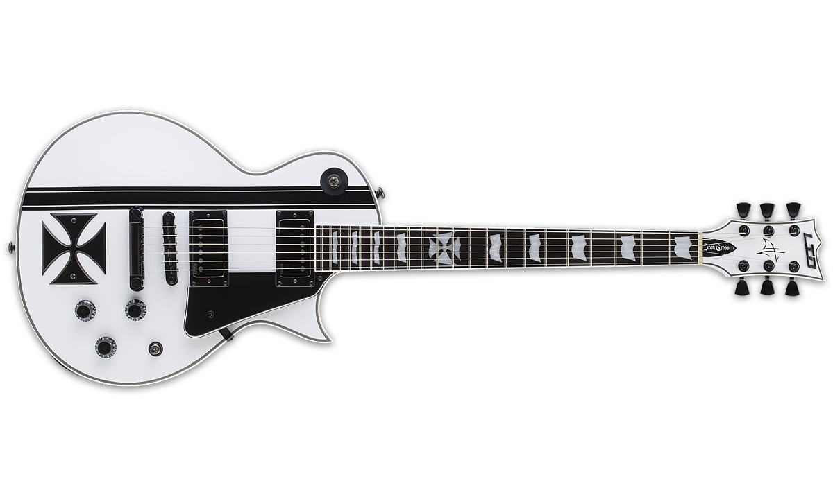 Ltd James Hetfield Iron Cross - Snow White W/ Black Stripes - Guitare Électrique Single Cut - Variation 1
