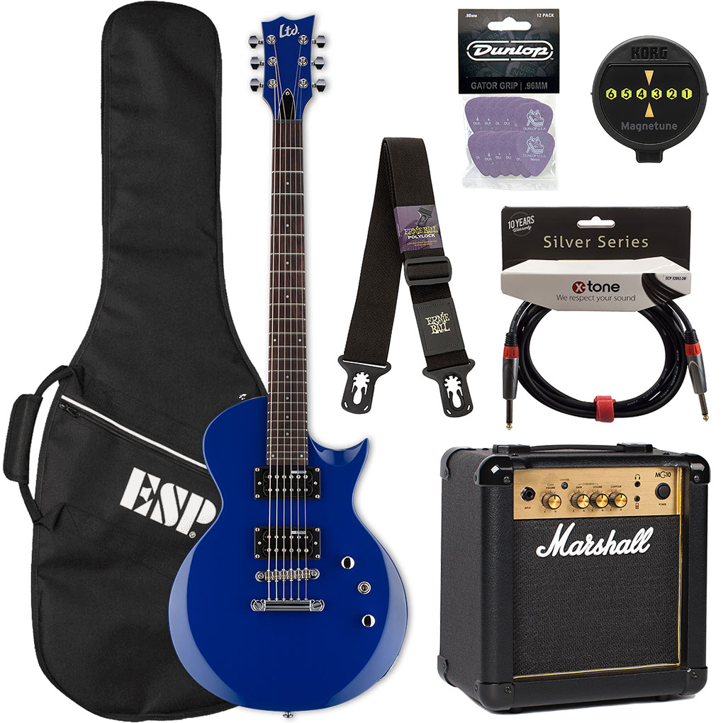 Pack guitare électrique Ltd EC10 KIT Pack +Marshall MG10 +Accessoires blue bleu