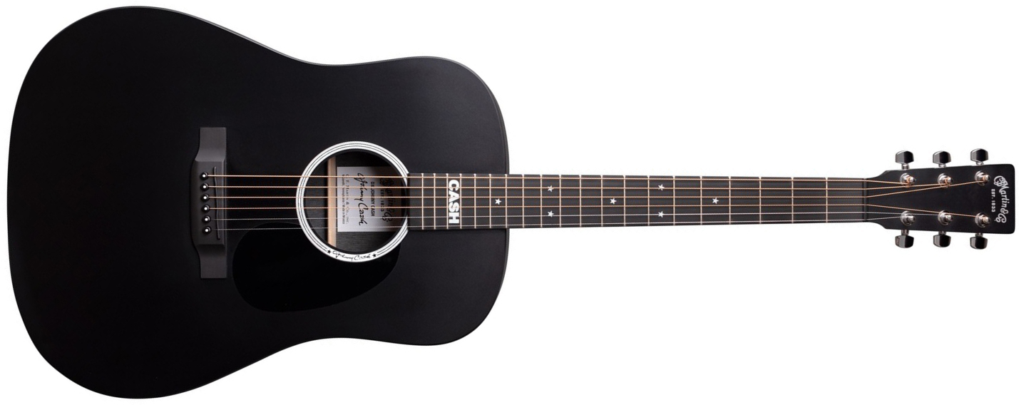 Martin Johnny Cash Dx Signature Dreadnought Hpl Ric - Black - Guitare Electro Acoustique - Main picture