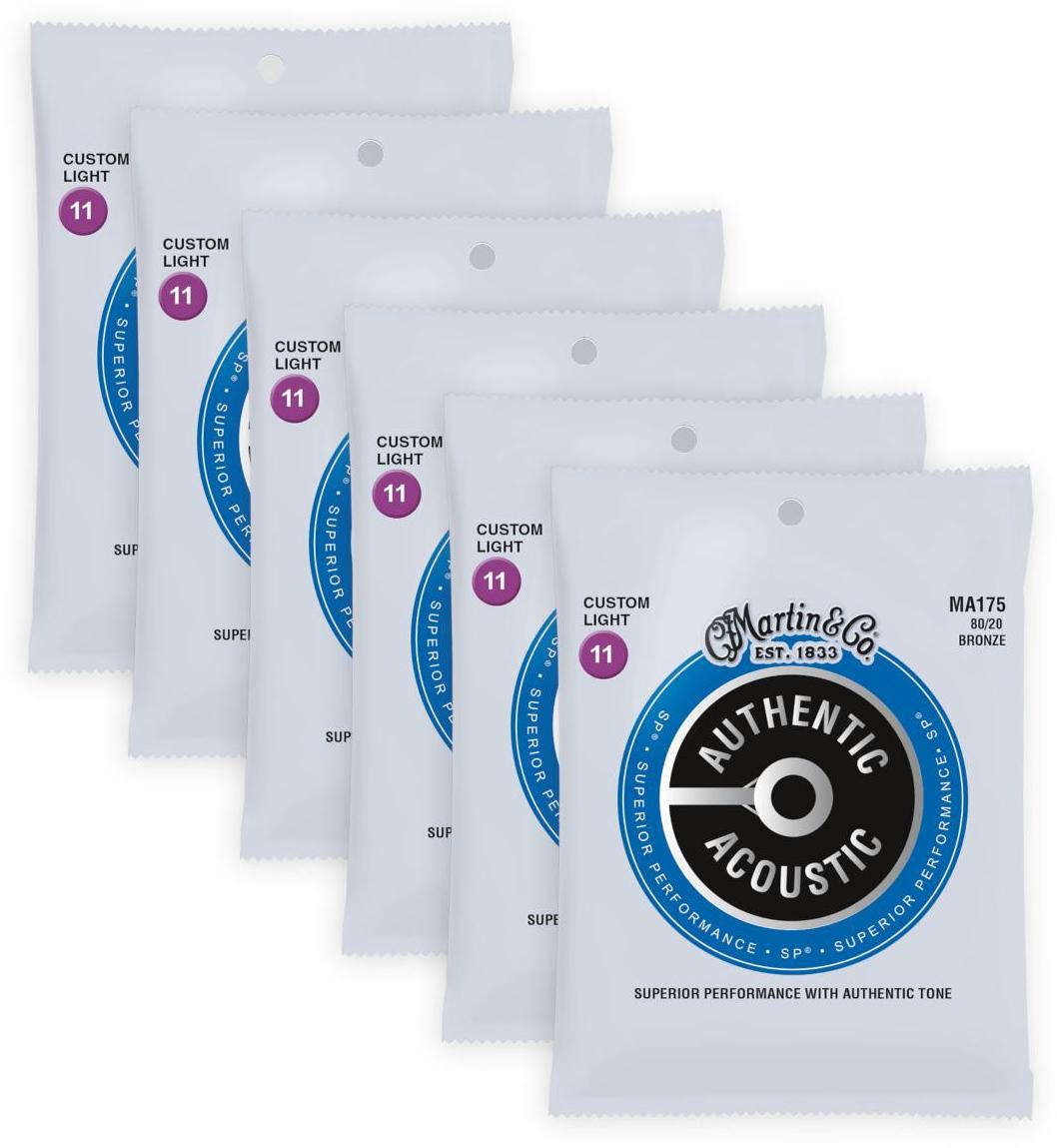 Cordes guitare acoustique Martin MA175 AUTHENTIC ACOUSTIC SP 80/20 BRONZE GUITAR STRINGS 11-52 Pack De 6 Jeux