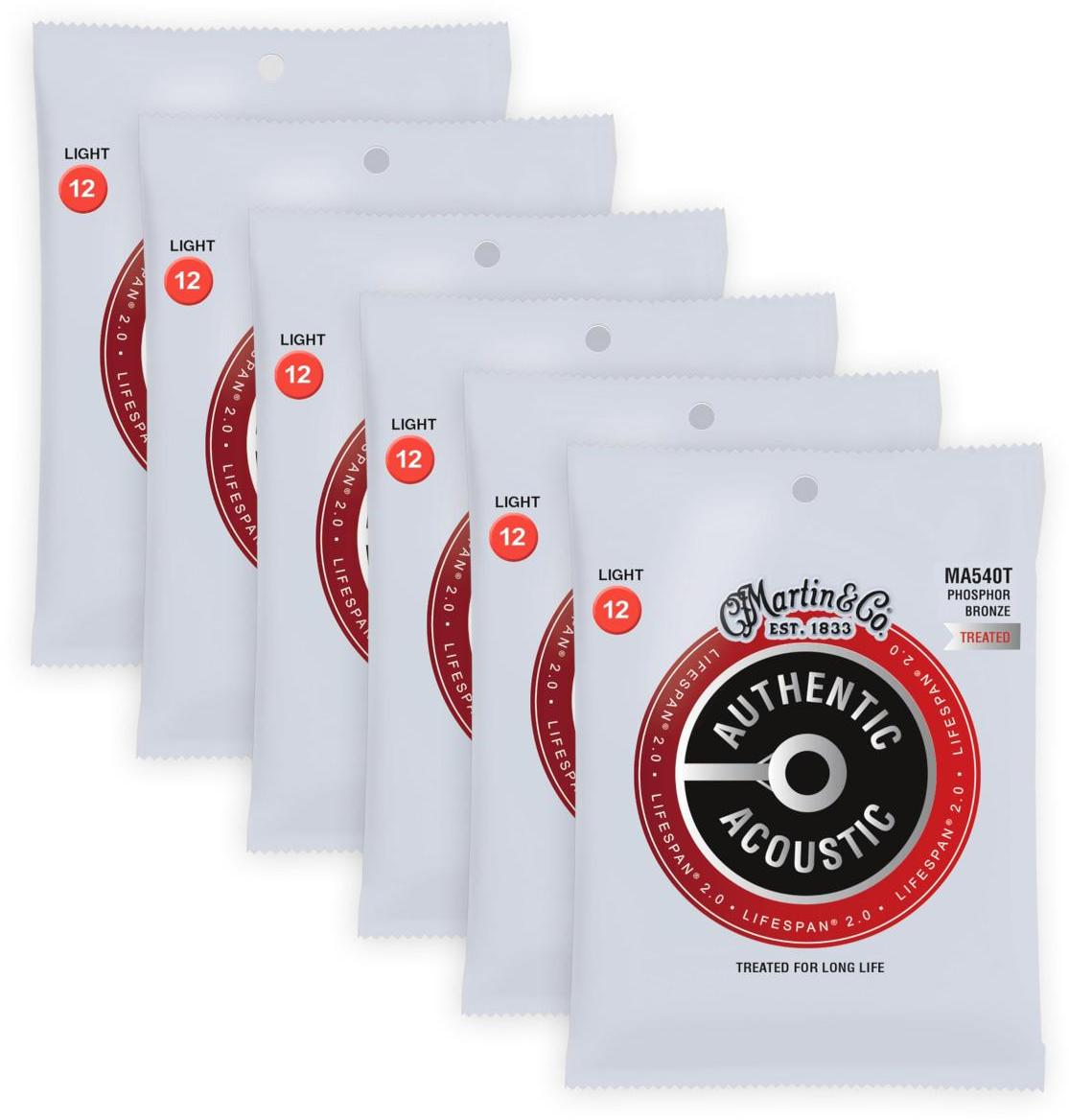 Cordes guitare acoustique Martin MA540T AUTHENTIC ACOUSTIC LIFESPAN 2.0 PHOSPHOR BRONZE GUITAR STRINGS 12-54 Pack de 6 Jeux