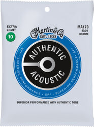 Cordes guitare acoustique Martin MA170 Acoustic Guitar 6-String Set Authentic SP 80/20 Bronze 10-47 - Jeu de 6 cordes