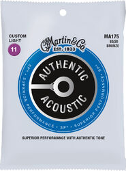 Cordes guitare acoustique Martin MA175 Acoustic Guitar 6-String Set Authentic SP 80/20 Bronze 11-52 - Jeu de 6 cordes