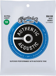 Cordes guitare acoustique Martin MA180 Acoustic Guitar 12-String Set Authentic SP 80/20 Bronze 10-47 - Jeu de 12 cordes