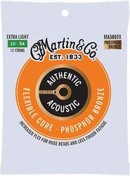 Cordes guitare acoustique Martin MA500FX Acoustic Guitar 12-String Set Authentic Flexible Core Phosphor Bronze 10-54 - Jeu de 12 cordes