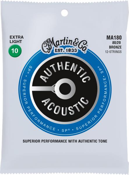 Cordes guitare acoustique Martin MA180 12-String Authentic Acoustic SP 80/20 Bronze Guitar Strings 10-47 - Jeu de 12 cordes