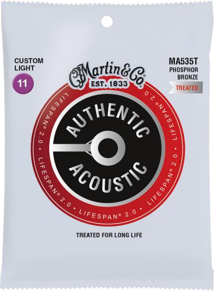 Cordes guitare acoustique Martin MA535T Authentic Acoustic Lifespan 2.0 Phosphor Bronze 11-52 - Jeu de 6 cordes