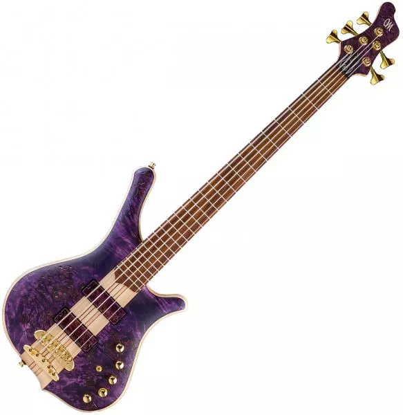 Basse électrique solid body Mayones guitars Comodous Inspiration Mohini Dey 5-String - Dirty purple raw