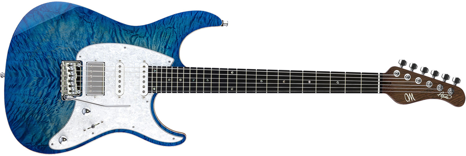 Mayones Guitars Aquila Qm 6 Hss Trem Eb - Lagoon Burst - Guitare Électrique Forme Str - Main picture