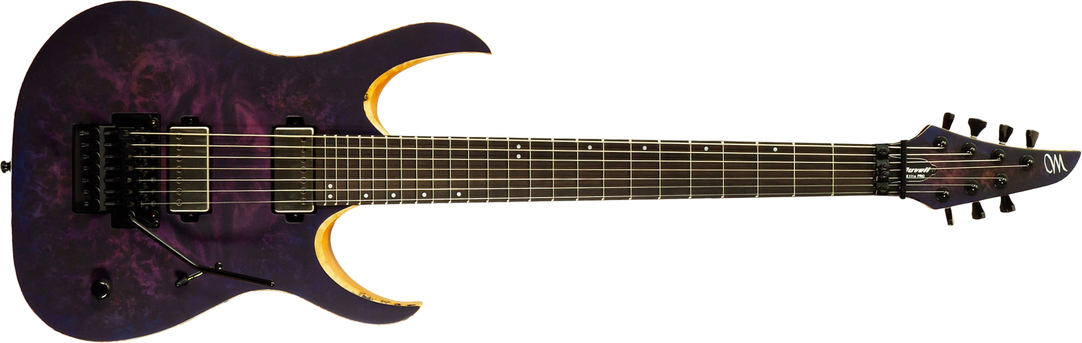 Mayones Guitars Duvell Elite Pro 7c Baryton 2h Velvetrone Ht Eb #rf2602251 - Matt Trans Dirty Purple Blue Burst - Guitare Électrique Baryton - Main pi
