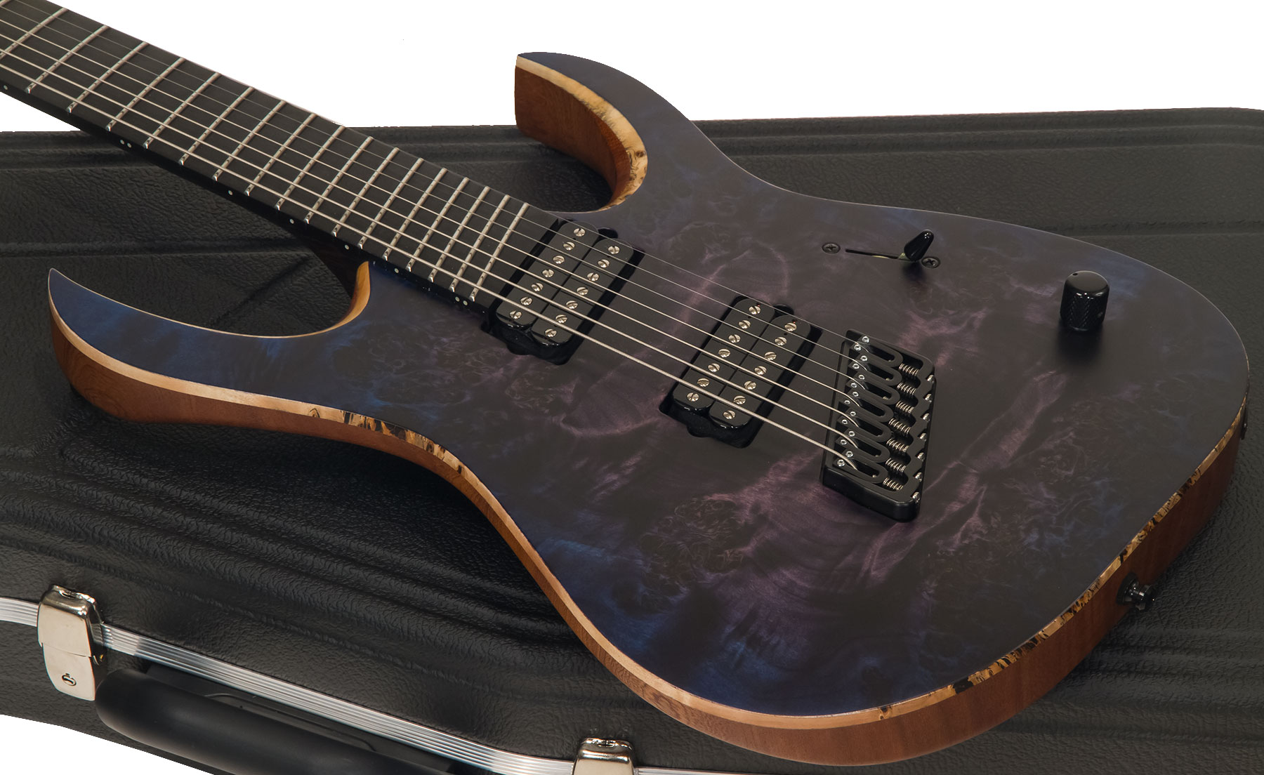 Mayones Guitars Duvell Elite V-frets 7c Multiscale 2h Bare Knuckle Ht Eb - Dirty Purple Blue Burst - Guitare Électrique Multi-scale - Variation 2