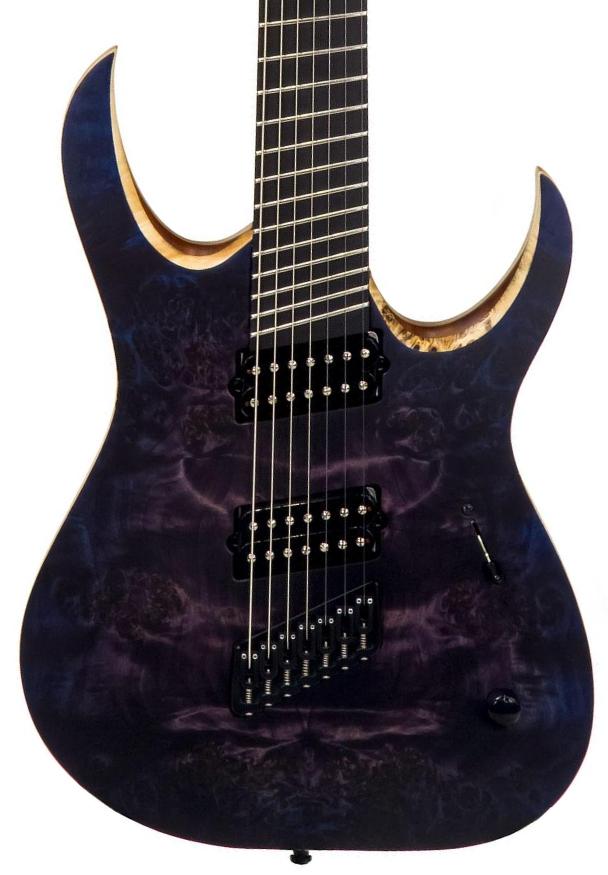 Guitare électrique multi-scale Mayones guitars Duvell Elite V-Frets 7 (Bare Knuckle) - Dirty purple blue burst