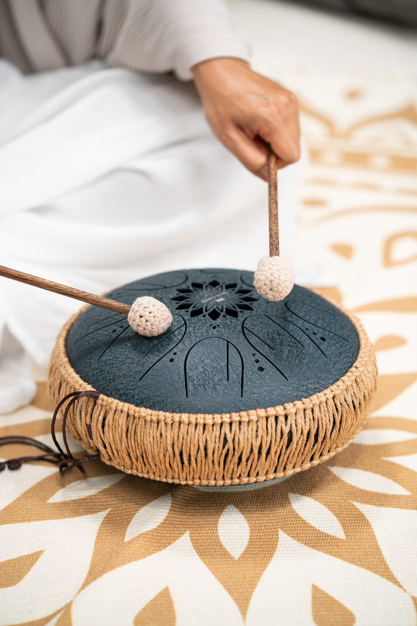 Corde Tressée Main Pour Steel Tongue Drum - Accessoire Vintage Jaune 51x7 Cm - Décoration Et Protection Du Tambour
