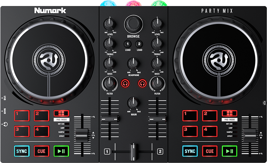 Partymix2 Numark Contrôleur DJ 2 voies avec carte son et éclairages
