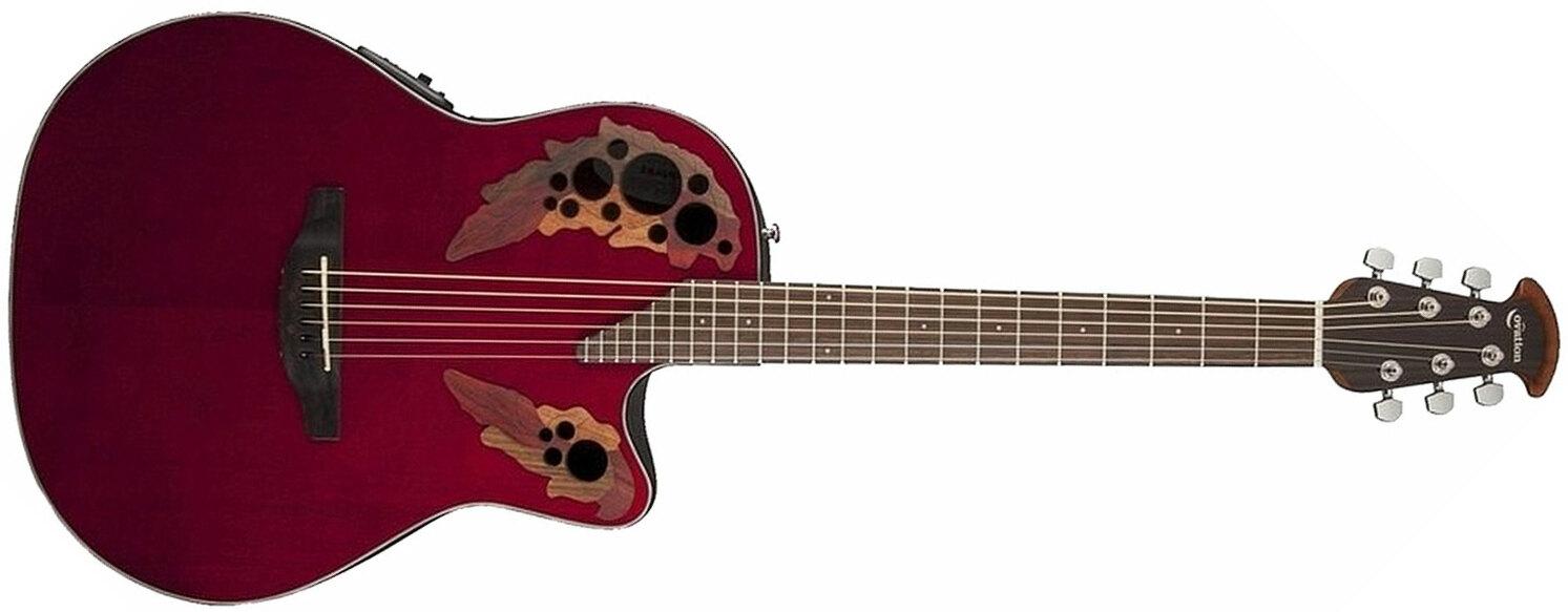 Ovation Ce44-rr Celebrity Elite Mid Depth Cw Epicea Lyrachord Rw - Ruby Red - Guitare Electro Acoustique - Main picture