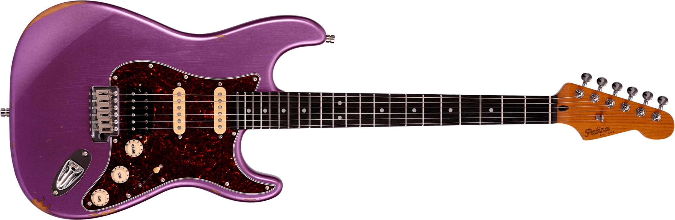 Patina Guitars Ps7 Pp R Hss Trem Rw - Purple Relic - Guitare Électrique Forme Str - Main picture
