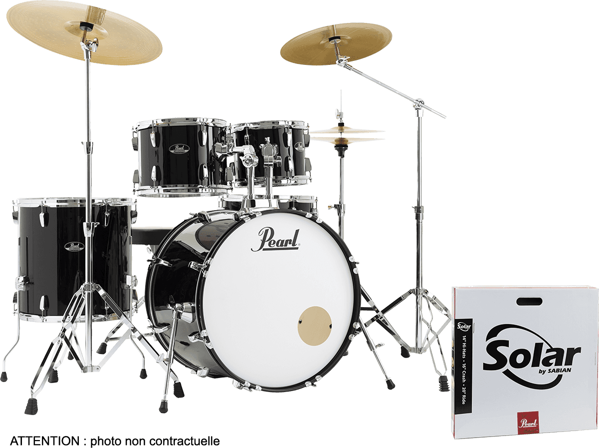 Pearl Roadshow Plus Rock 22'' + Pack Sabian Solar 3 Cymbales - 5 FÛts - Jet Black - Batterie Acoustique Rock - Main picture