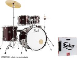 Batterie acoustique rock Pearl Roadshow Rock 22 + Pack Sabian Solar - Red wine