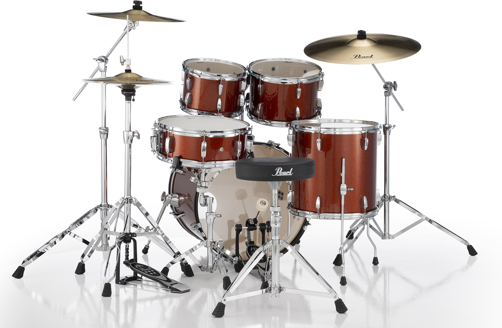 Pearl Roadshow Plus Rock 22'' + Pack Sabian Solar 3 Cymbales - 5 FÛts - Burnt Orange Sparkle - Batterie Acoustique Rock - Variation 5