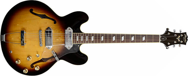 Peerless Songbird Thinline 2p90 Ht Rw - Antique Sunburst - Guitare Électrique 1/2 Caisse - Main picture