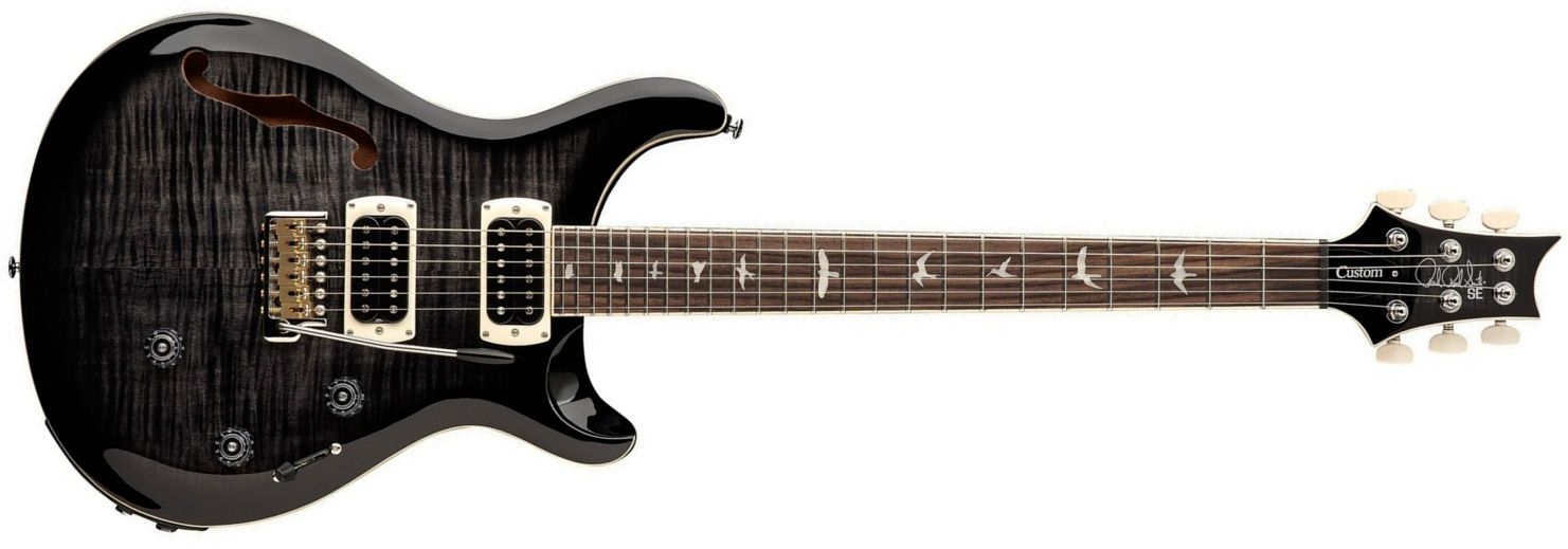 Prs Custom 24 Semi Hollow Piezo Se (wing Tuners) 2h Ht Rw - Charcoal Burst - Guitare Électrique 1/2 Caisse - Main picture