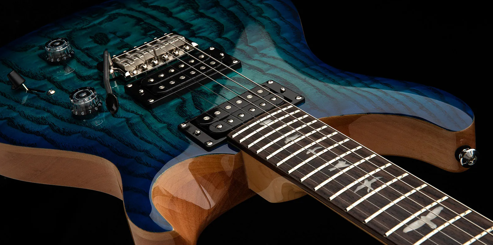Prs Custom 24 Burled Ash Se Exotic Veneer Trem 2h Rw - Lake Blue - Guitare Électrique Double Cut - Variation 3