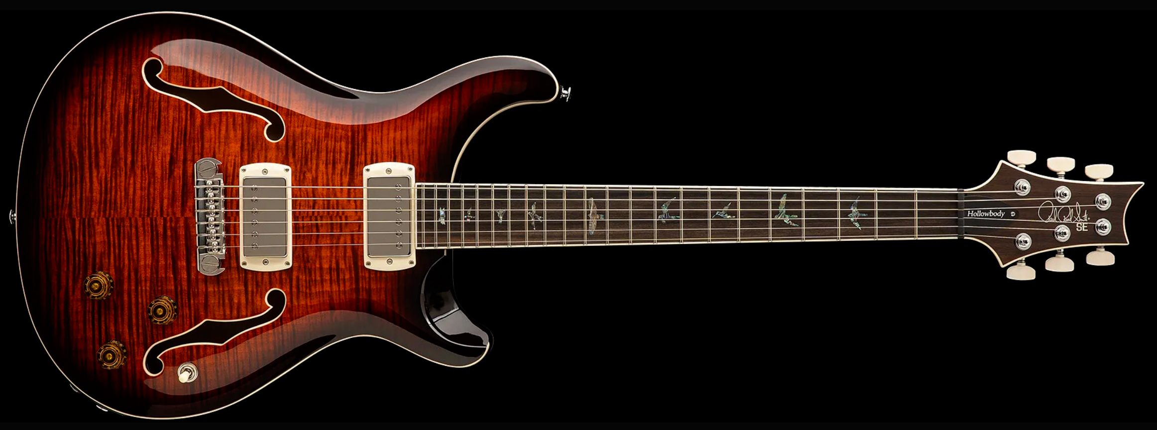 Prs Hollowbody Ii Piezo Se (wing Tuners) 2h Ht Eb - Orange Tiger Smokeburst - Guitare Électrique 1/2 Caisse - Variation 3