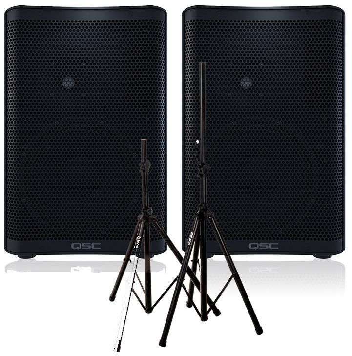 Pack sonorisation Qsc 2 x CP8 + XH 6310 Pied Enceinte Paire + Sac