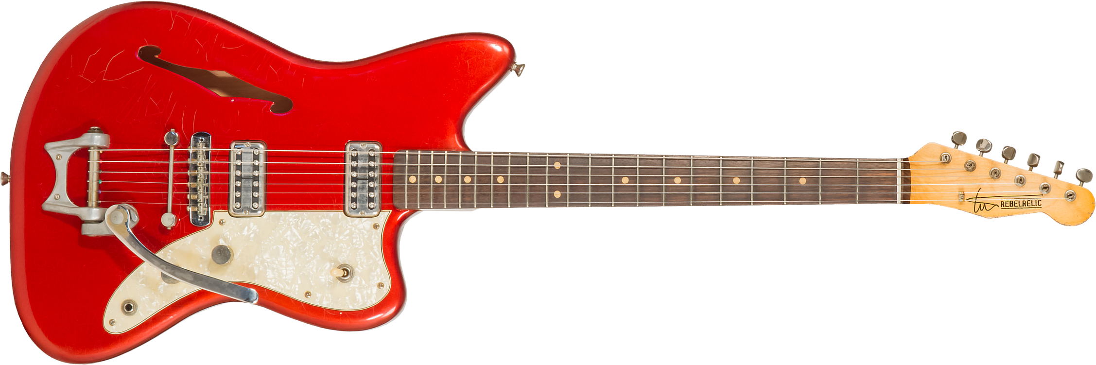Rebelrelic Wrangler 2h Trem Rw #62175 - Light Aged Candy Apple Red - Guitare Électrique 1/2 Caisse - Main picture