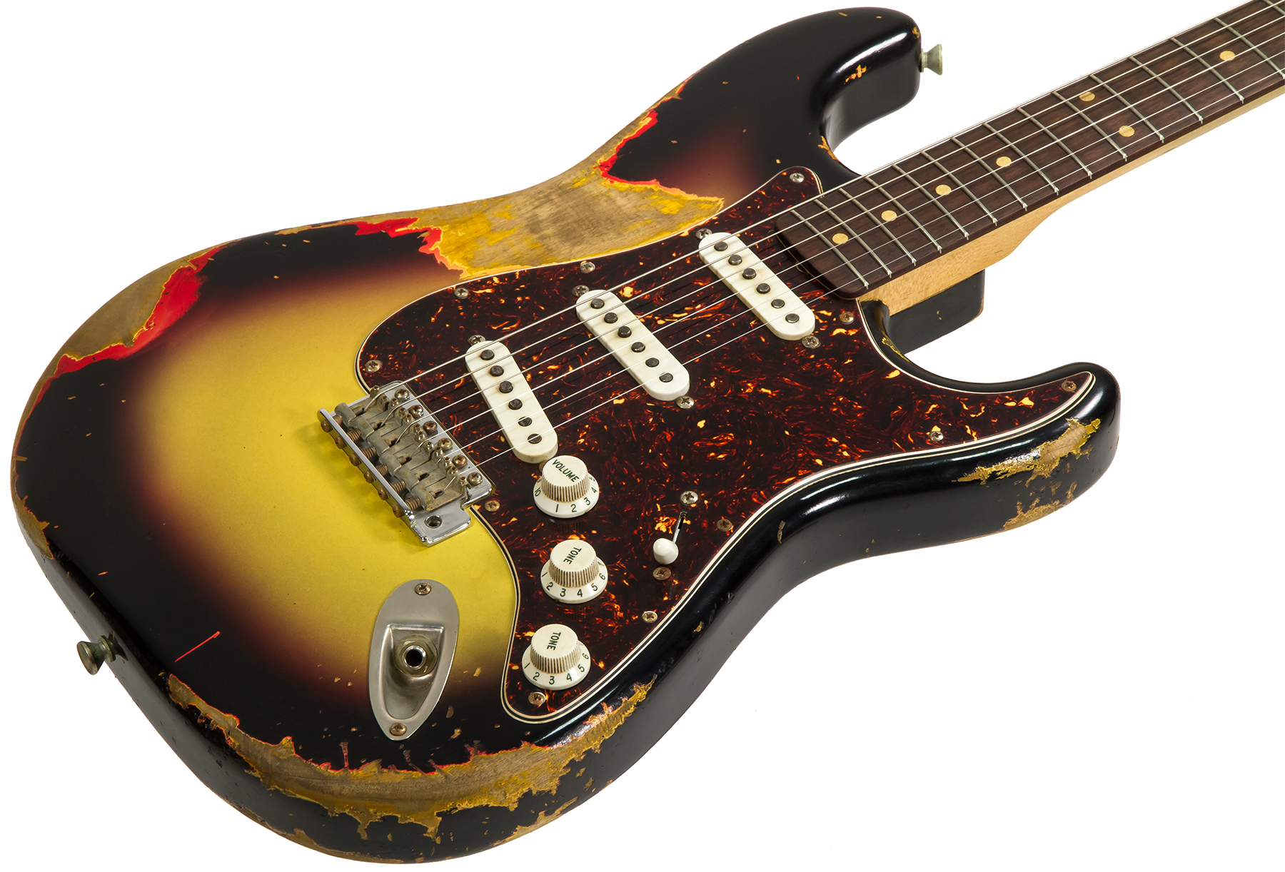 Rebelrelic S-series 62 Rw #62110 - Heavy Aging 3-tone Sunburst - Guitare Électrique Forme Str - Variation 1