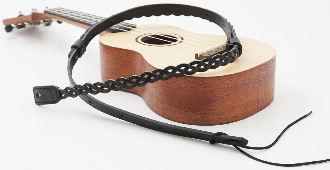 Righton Straps Ukulele Strap Plait Leather Courroie Cuir 0.6inc Black - Sangle Ukulele & Mandoline - Variation 1