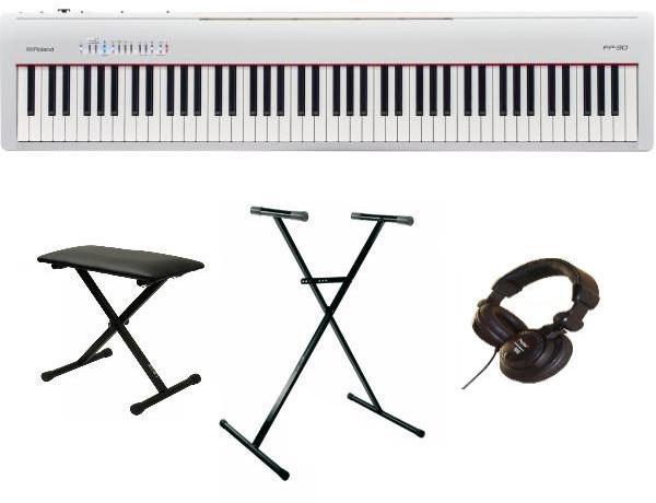 Pack clavier Roland FP-30-WH + stand X + banquette + casque