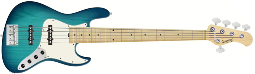 Sadowsky Will Lee 22-fret Ash 5c Metroline Signature All Active Mn - Bora Blue Burst Transparent Satin - Basse Électrique Solid Body - Main picture
