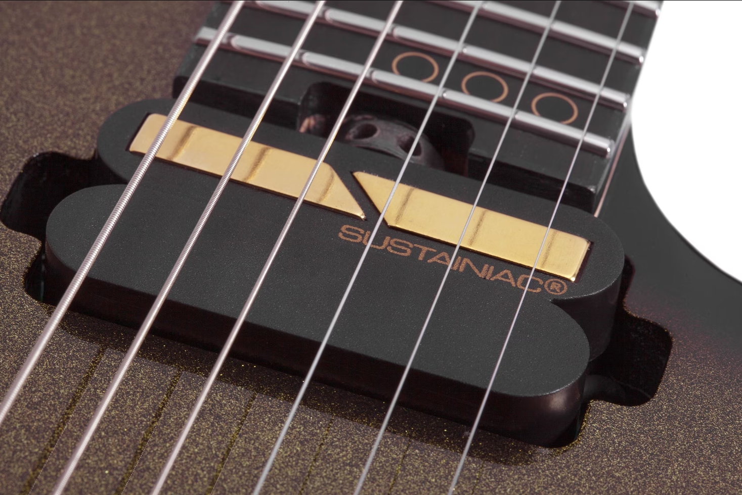 Schecter C1 Fr-s 50th Ann. Lh 2h Sustainiac Eb - 50th Gold Burst - Guitare Électrique MÉtal - Variation 5