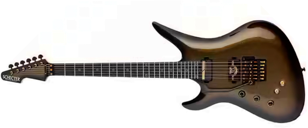 Schecter Avenger Fr-s 50th Ann. Lh Gaucher 2h Sustainiac Fr Eb - 50th Gold Burst - Guitare Électrique MÉtal - Main picture